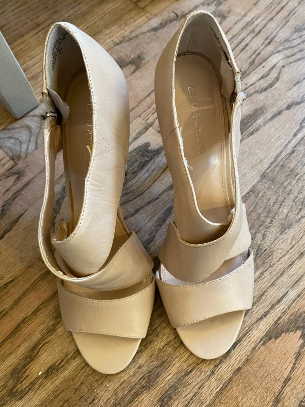 Enzo Angiolini EAMETZ Nude Beige Leather Strappy Caged Heels Sandals Women's 9M